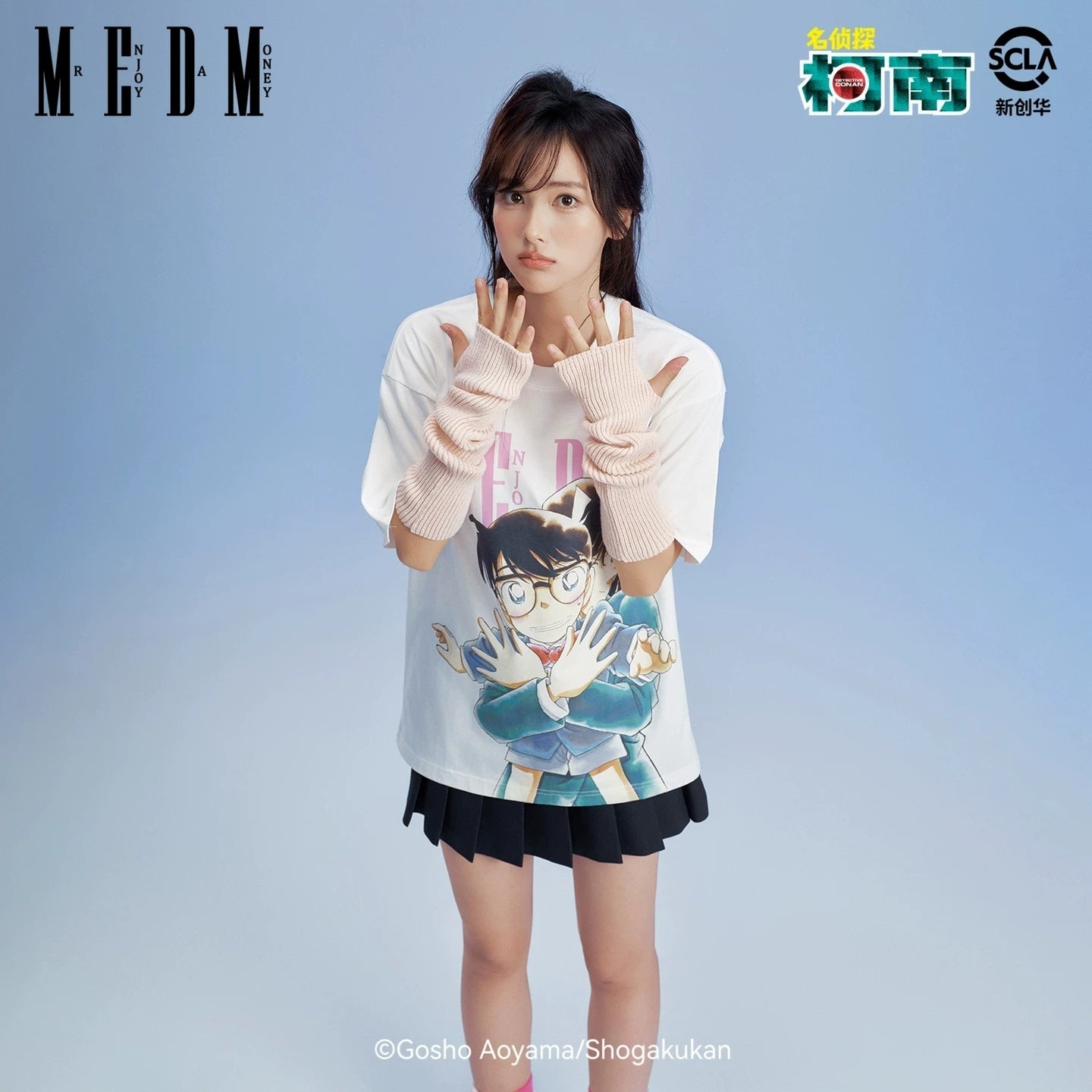 MEDMx Detective Conan co branded anime character print basic casual short sleeved trendy versatile couple T-shirt