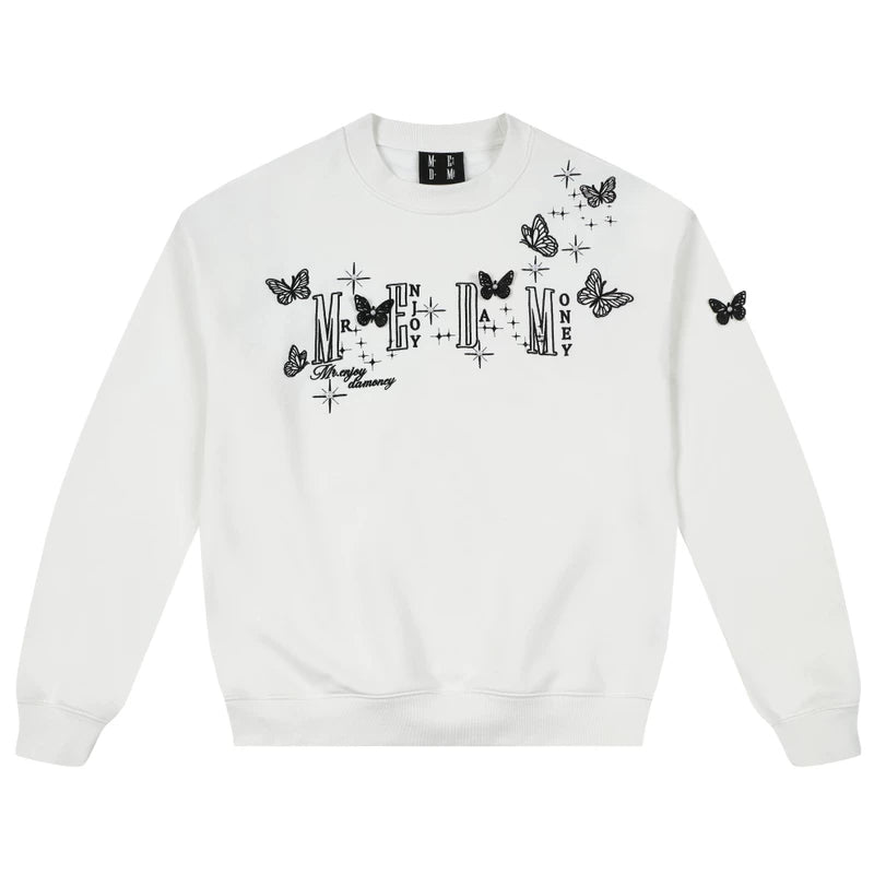 MEDM's new three-dimensional butterfly casual round neck hoodie for spring and autumn, American style loose couple pullover with fleece top for men