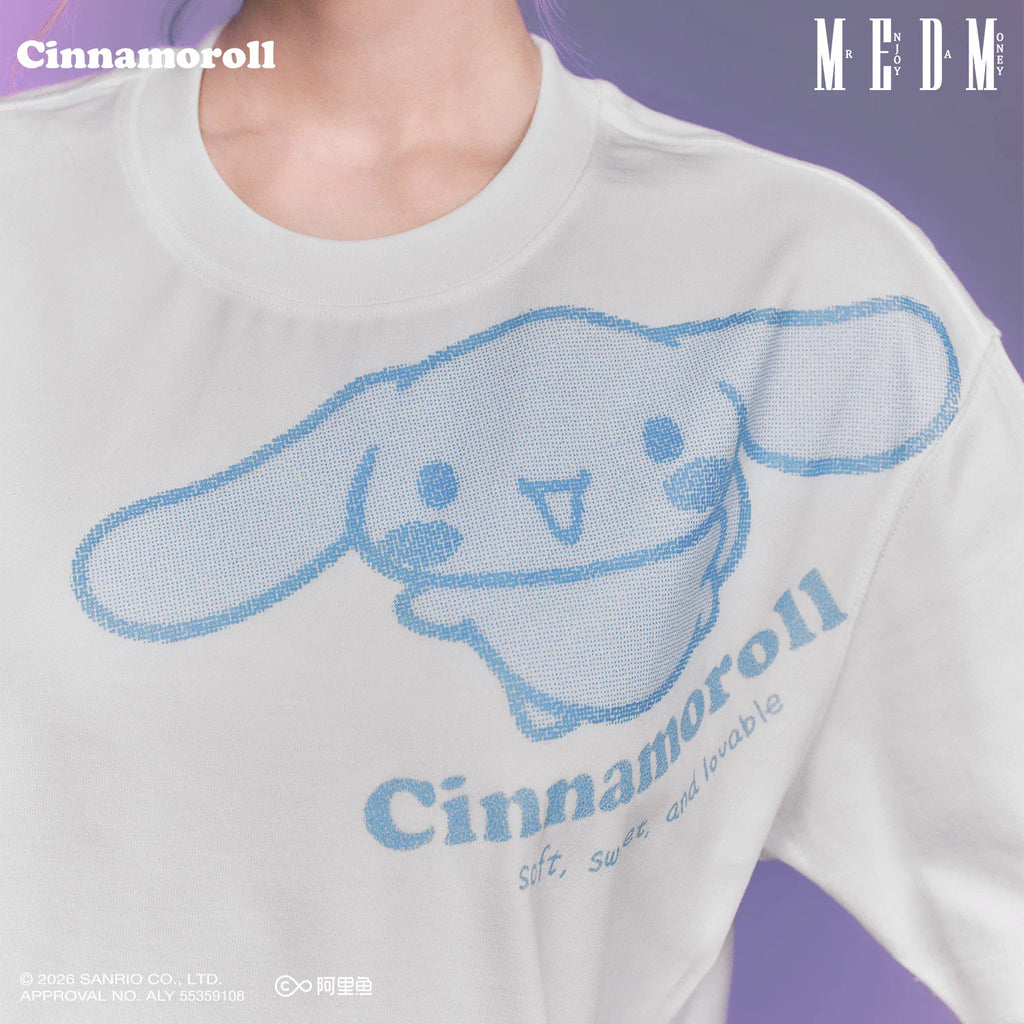 MEDM × Sanrio Family Series Sparkling Pink Gradient Big Ear Dog Pattern Casual Round Neck Short Sleeve Couple T-shirt Summer