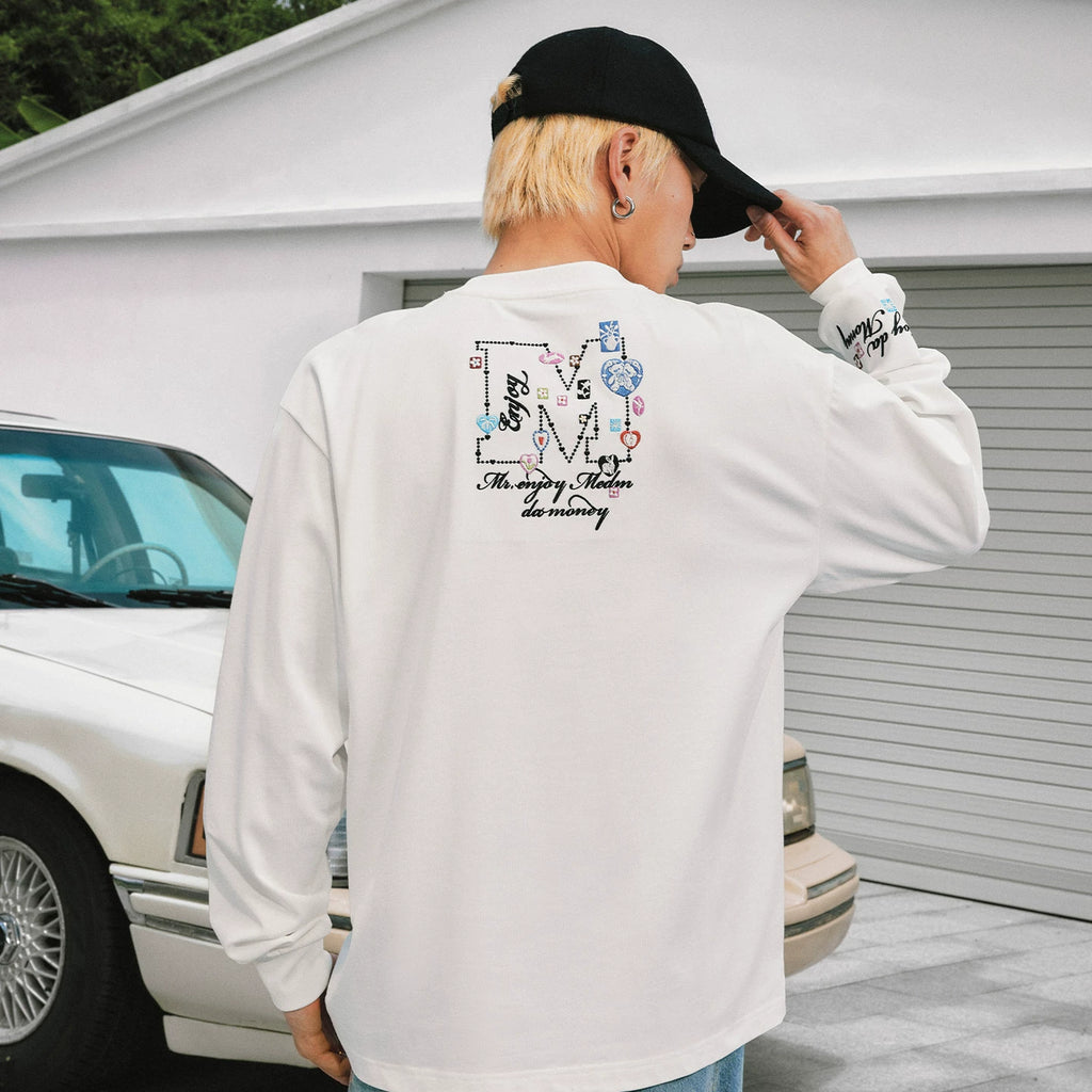 MEDM Cute Cartoon ICON Printed Casual Round Neck Long Sleeve T-shirt Cotton Loose Couple Base Top Autumn