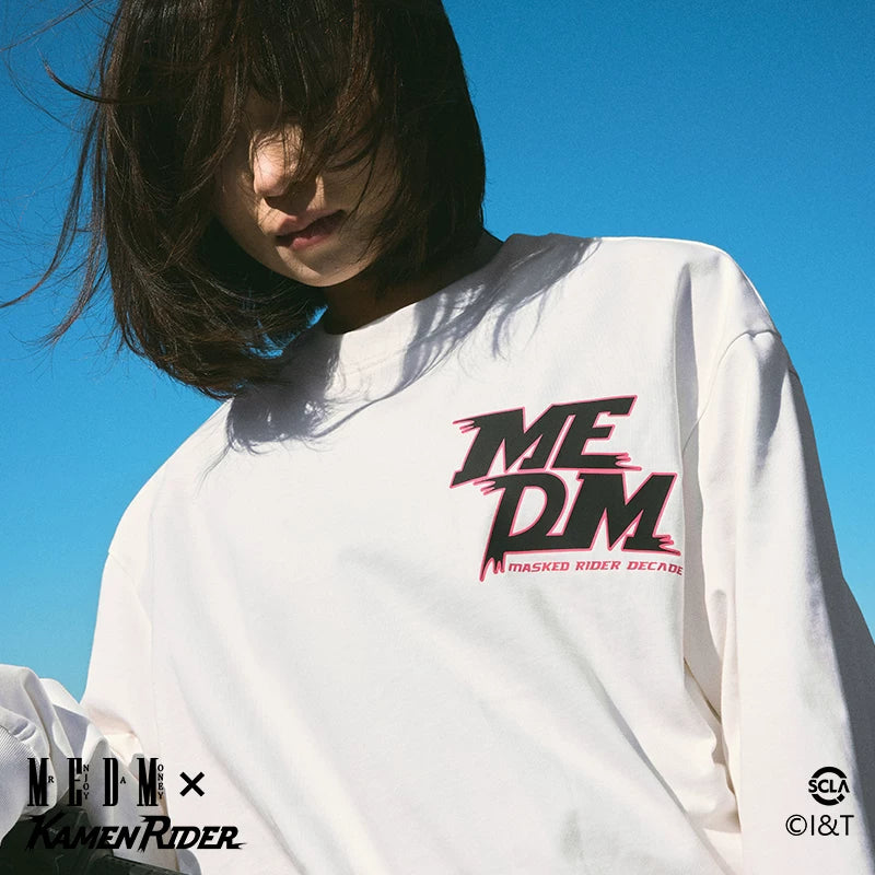 MEDMx Kamen Knight Knight Riding Card Series Basic Long Sleeve T-shirt for Men and Women, Spring and Autumn American T-shirt Trendy