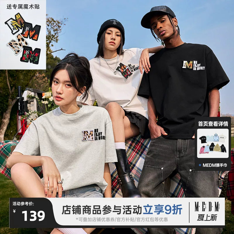 Zhang Xingte's same MEDM replaceable Velcro short-sleeved T-shirt for couples summer American T-shirt