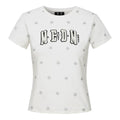 MEDM Little Fragrant Style Double layered Leather Shining Powder Full Star Printed Round Neck Short Sleeve American Retro Spicy Girl Style T-shirt Summer
