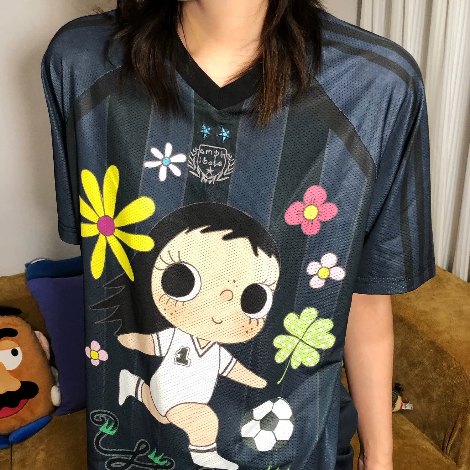 MEDM × YUY Jade Collaboration - Large Pattern Printed Embroidered Casual Jersey Short Sleeve Commuter Cute Style Versatile T-shirt