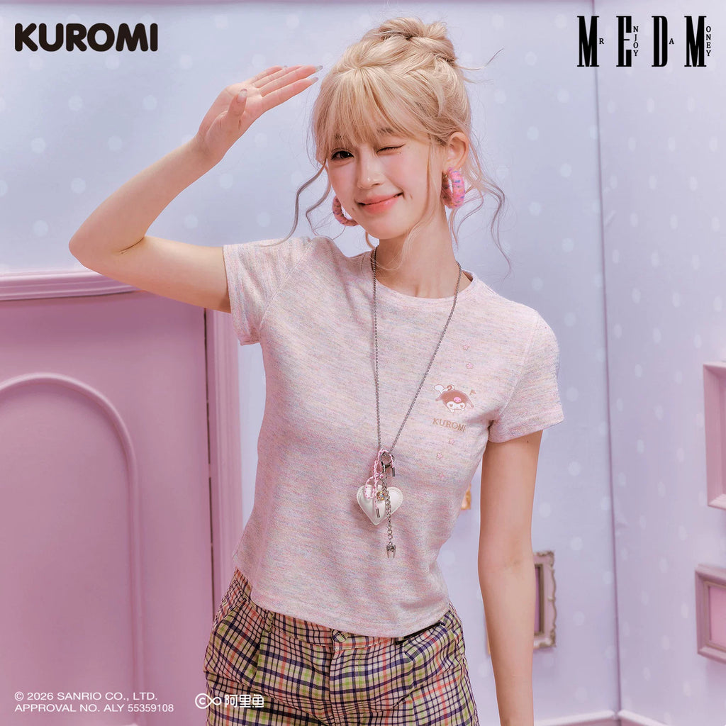 MEDM × Sanrio Family Series Color Yarn Cool Lomi Pattern Embroidery Casual Short Sleeve Cute Sweet Girl T-shirt Female