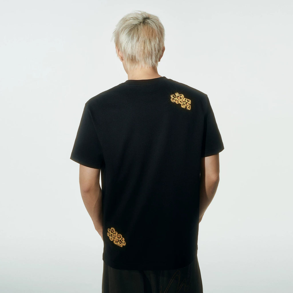 MEDM wild fun flash puzzle full diamond casual round neck short sleeved street retro neutral style cool loose T-shirt summer