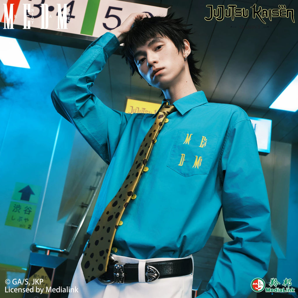 MEDM x Spell Battle Collaboration - Seven Seas Builder Letter Embroidery Casual Collar Shirt Trendy Blue Top