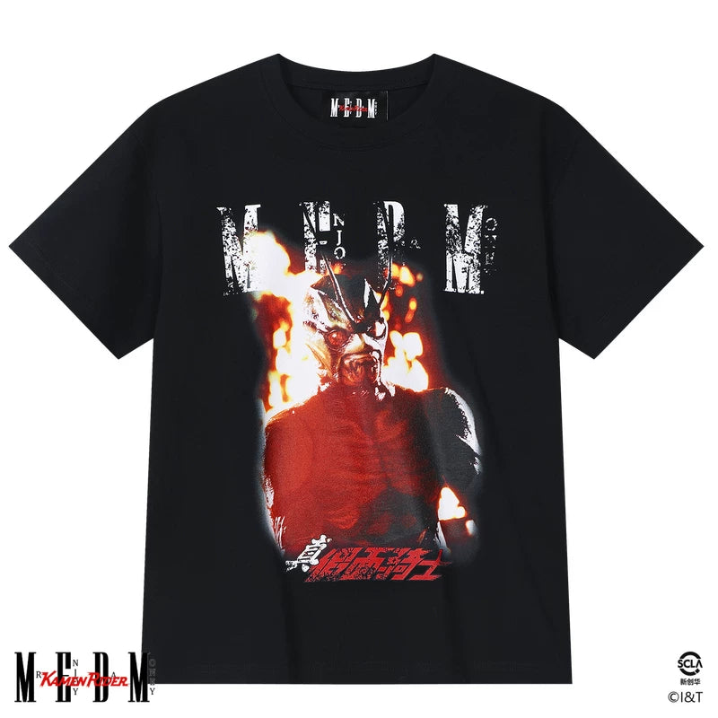MEDMx Kamen Rider Collaboration - True Me Flame Printed Casual Round Neck Short Sleeve Men's Loose Cotton T-shirt Summer