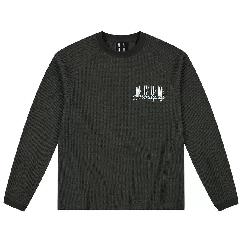 MEDM Multi Color Classic Basic waffle long sleeved T-shirt with embroidered printed letters and round neck casual base shirt for autumn