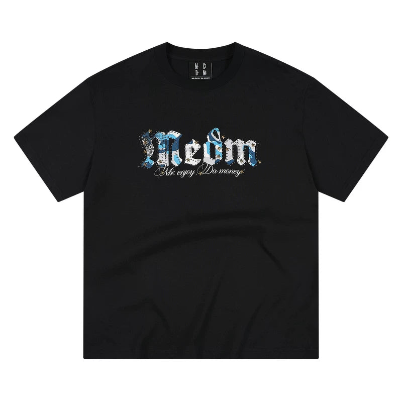 MEDM camouflage gothic logo star studded bead casual round neck short sleeved trendy versatile loose couple T-shirt summer
