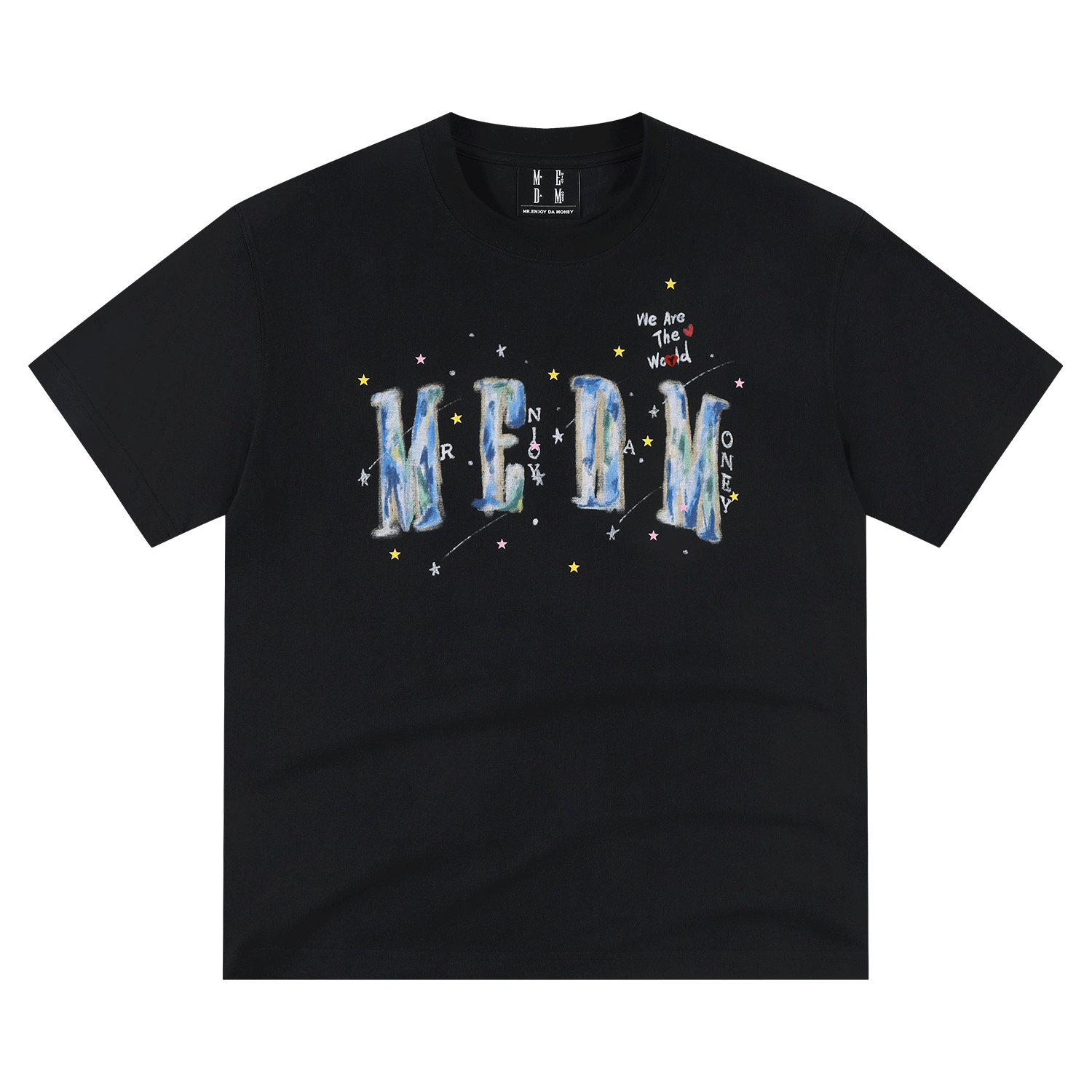 MEDM Same Earth Printed Star Jelly Gel Letter Printed Water Washed Short Sleeve American Retro Casual T-shirt