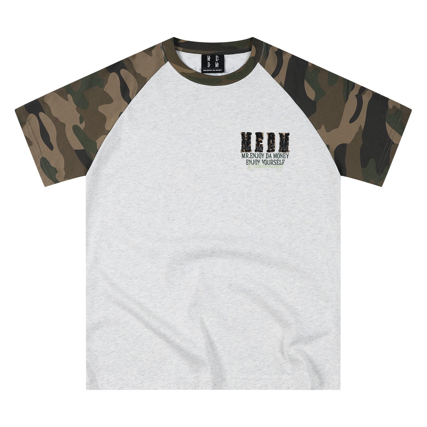 MEDM 冚 Car line raglan sleeves leopard print leather casual short sleeves American retro contrasting shoulder loose men's and women's T-shirts