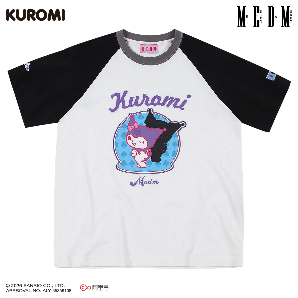 MEDM × Sanrio Family Series Cool Lomi Pattern Printed Color Contrasting Casual Shoulder Short Sleeve Couple T-shirt Summer