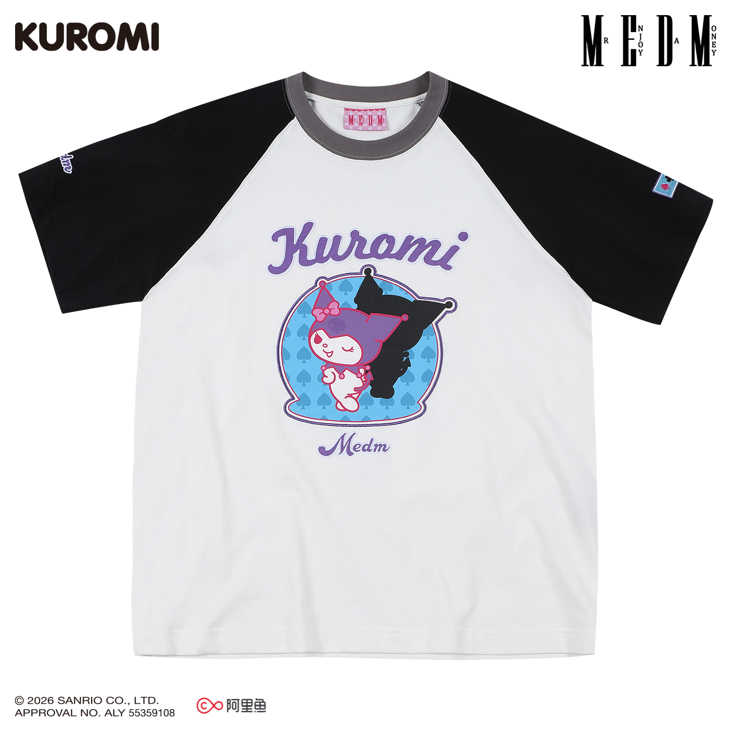 MEDM × Sanrio Family Series Cool Lomi Pattern Printed Color Contrasting Casual Shoulder Short Sleeve Couple T-shirt Summer