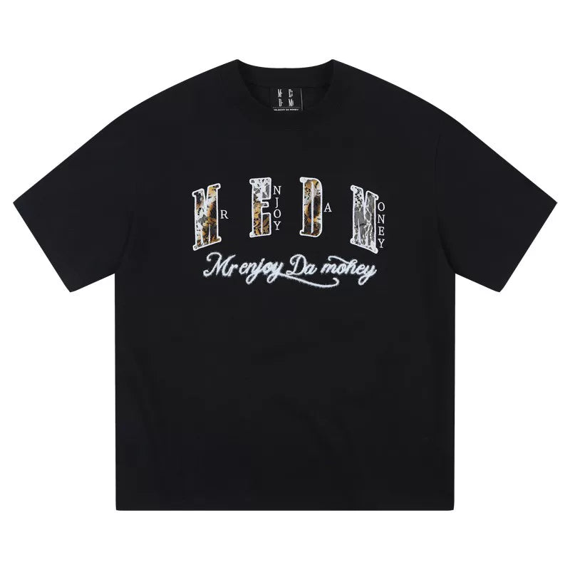 Star style MEDM burned lace solid color short sleeved T-shirt for men and women, summer American retro loose top t