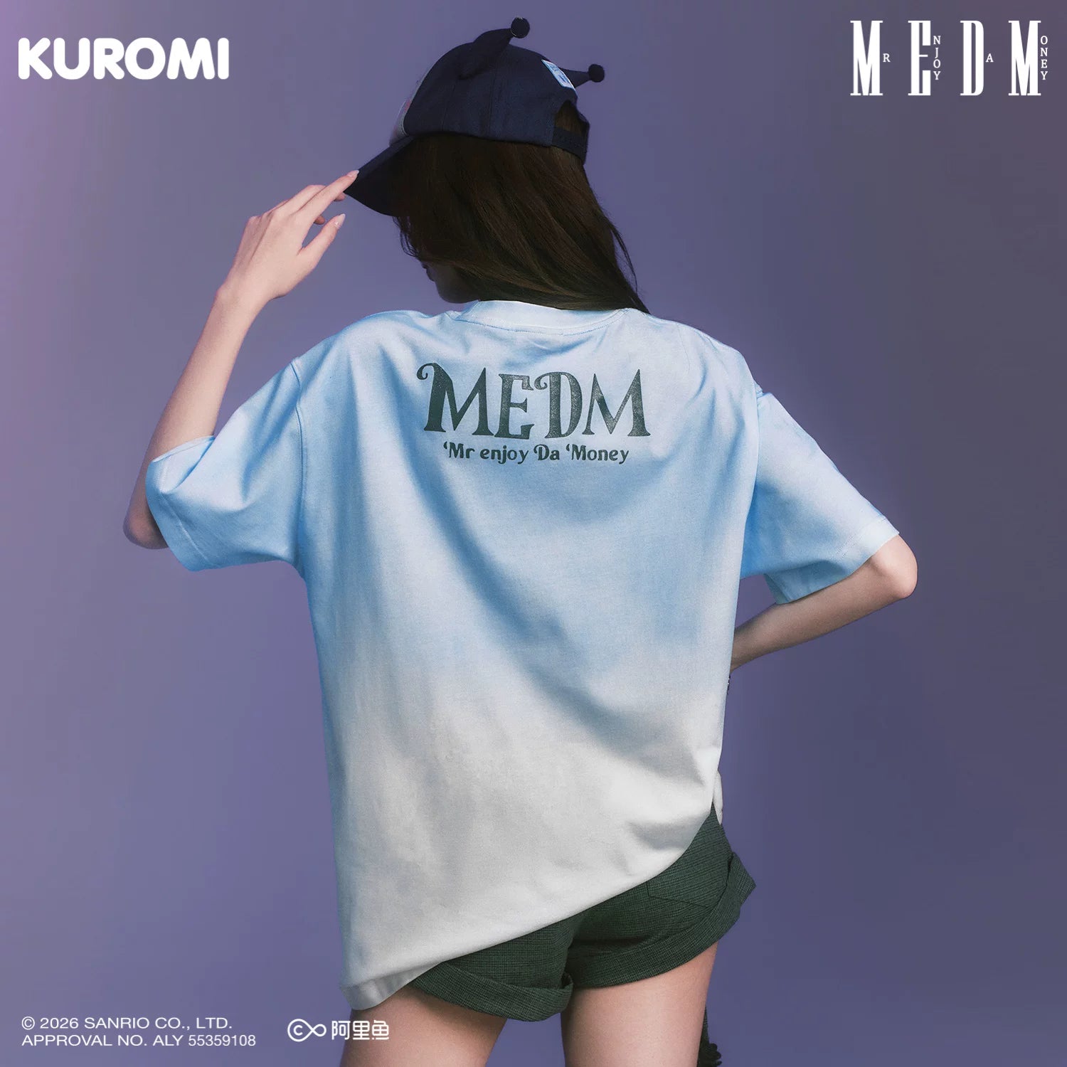 MEDM × Sanrio Family Series Sparkling Pink Gradient Cool Lomi Pattern Casual Round Neck Short Sleeve Couple T-shirt Summer