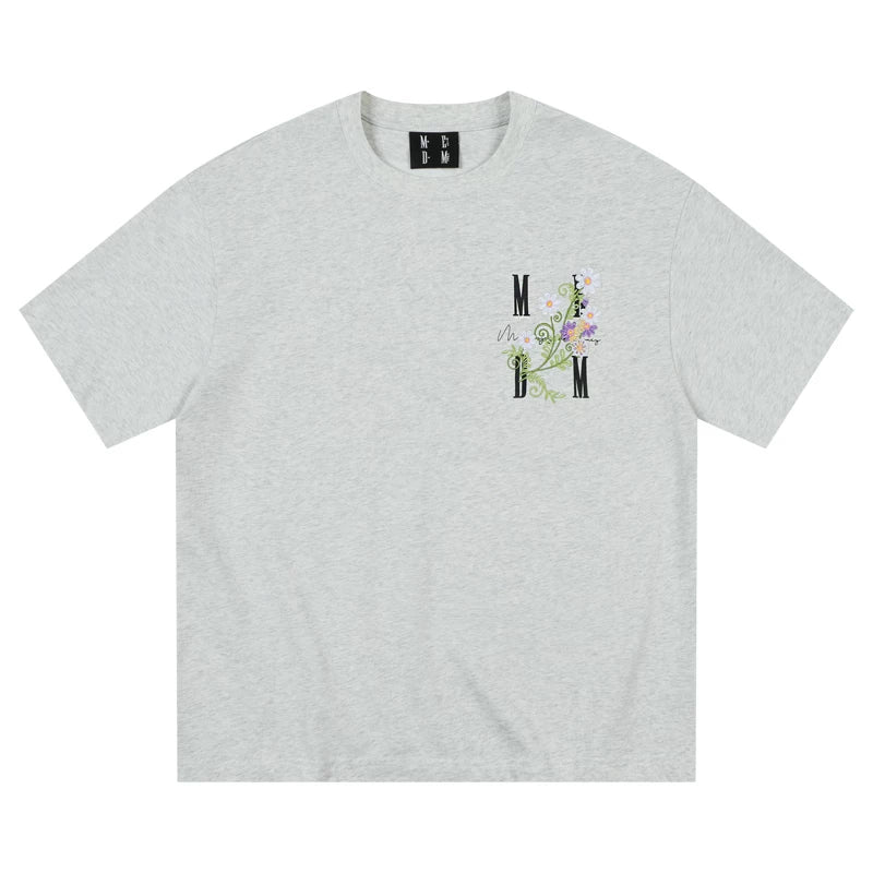 MEDM26SS floral embroidery short sleeved T-shirt for men and women, 2026 summer American retro casual pullover top
