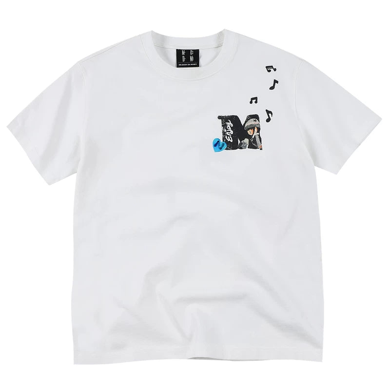 MEDMxNEWMASUS collaboration back-to-back letter print casual versatile round neck couple short sleeved T-shirt for summer