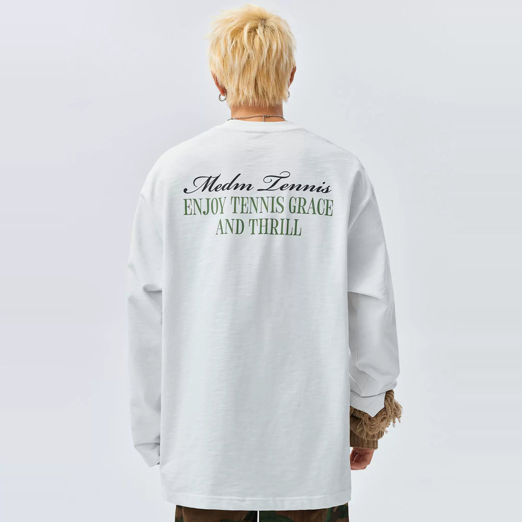 MEDM25SS Tennis Series Bamboo Cotton Long Sleeve T-shirt for Men and Women, American Hip Hop Casual T-shirt for Spring and Autumn