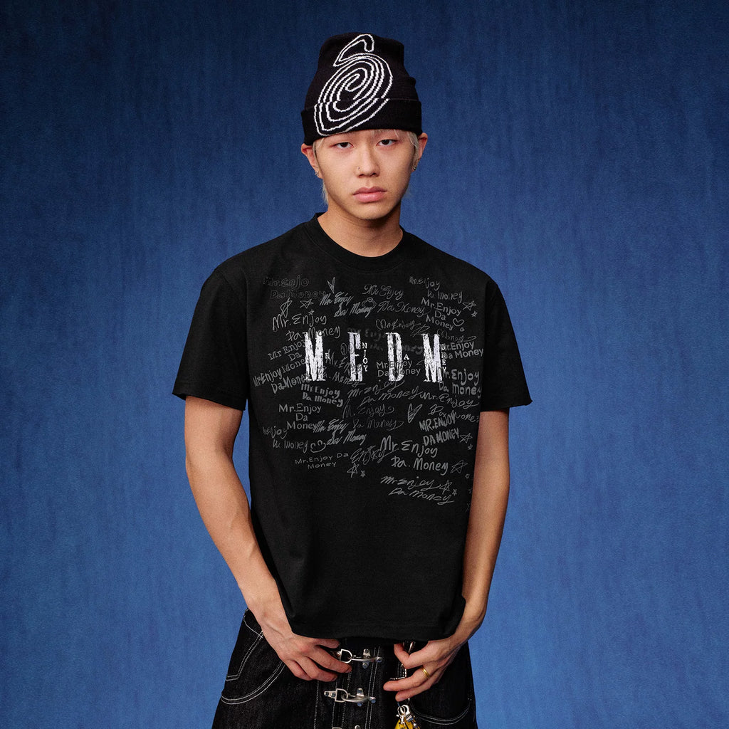 MEDM font graffiti print sunscreen UPF40+casual short sleeved American street loose round neck couple T-shirt summer