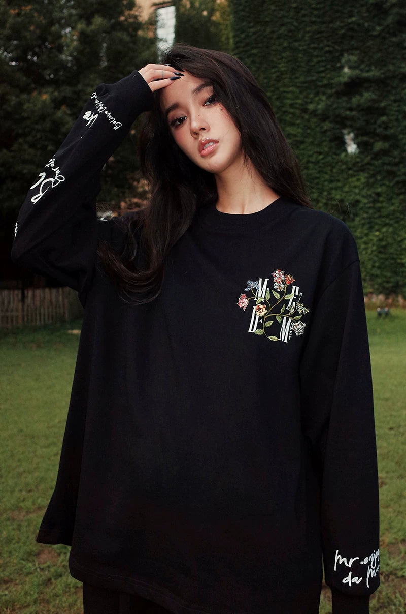 MEDM China-Chic Autumn Flower Embroidery Clothing Couple Pullover Round Neck Long Sleeve T-shirt Men and Women Fashion Brand Loose