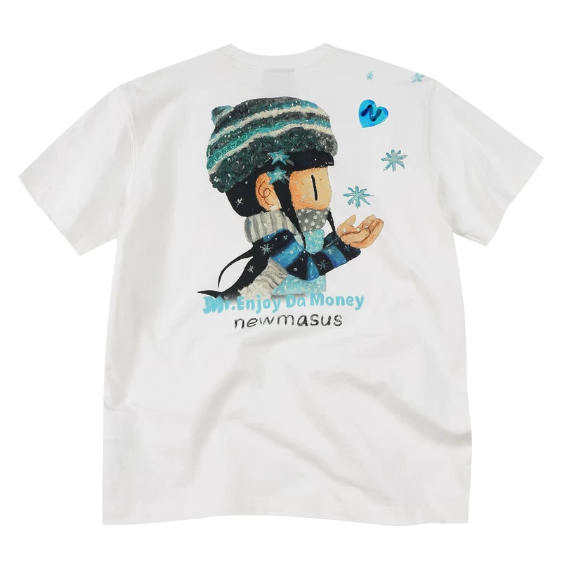 MEDMxNEWMASUS collaboration snowflake fluttering letter print casual round neck short sleeved versatile couple T-shirt summer