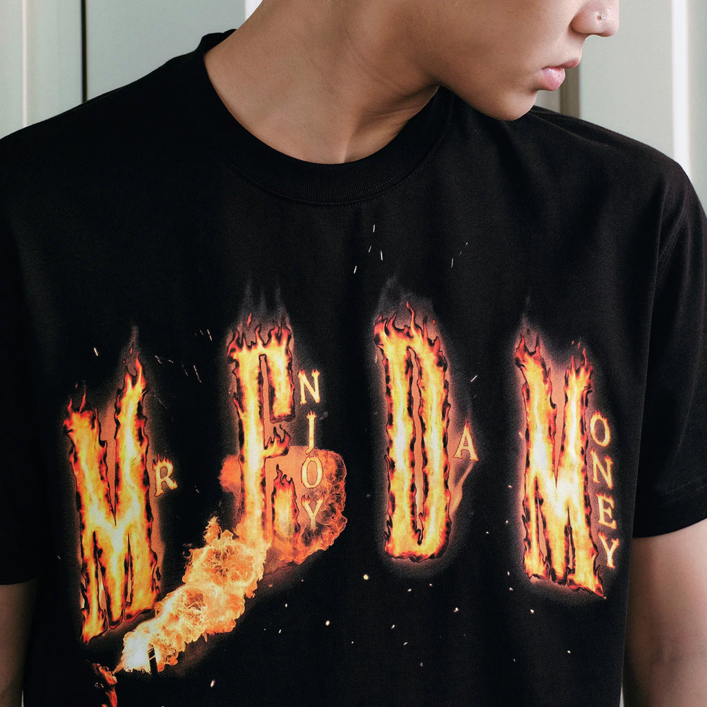 MEDM flame shaped letter logo print casual round neck short sleeved American street unisex loose T-shirt