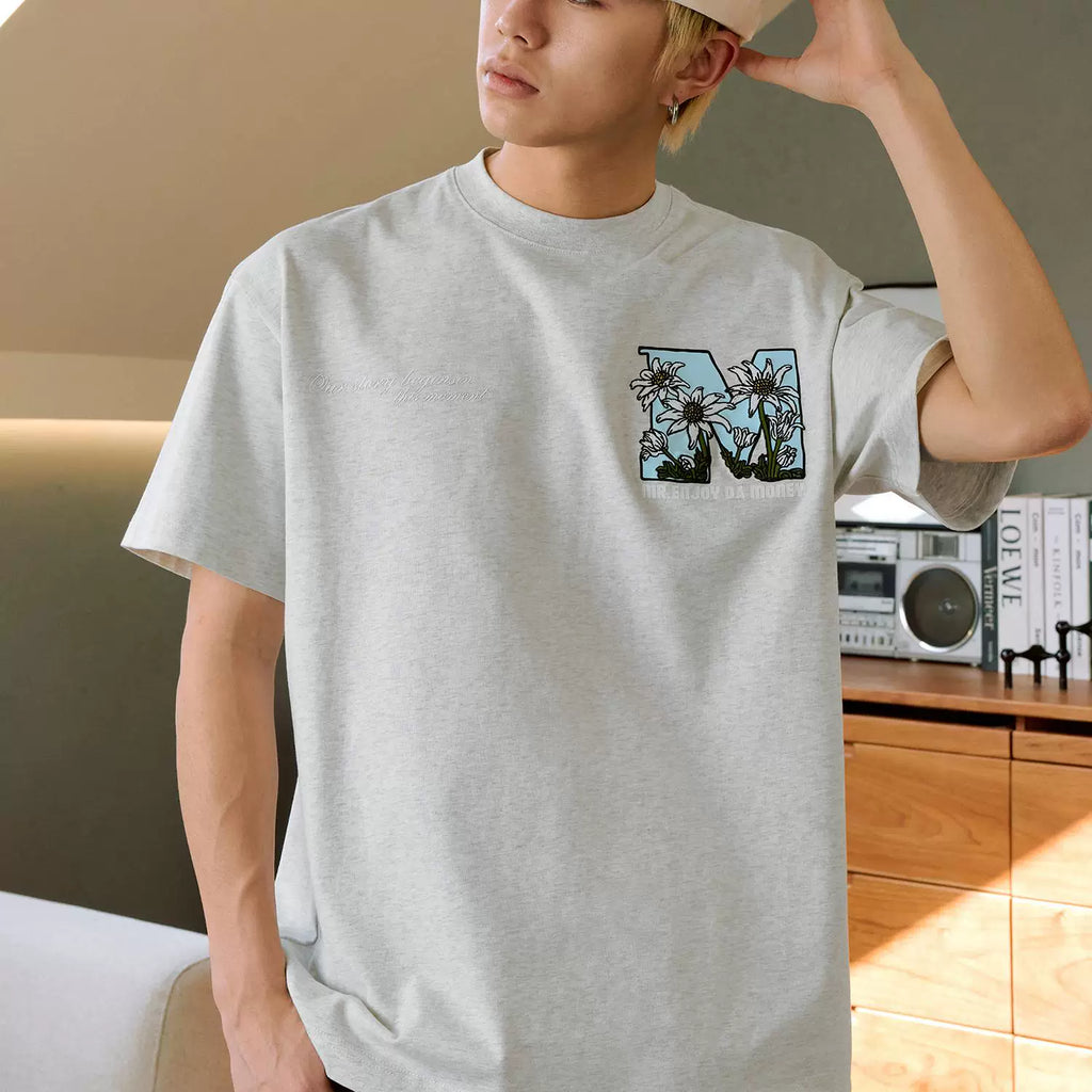 MEDM26SS large M hand-painted daisy flower short sleeve T-shirt for men and women China-Chic brand summer new American loose top