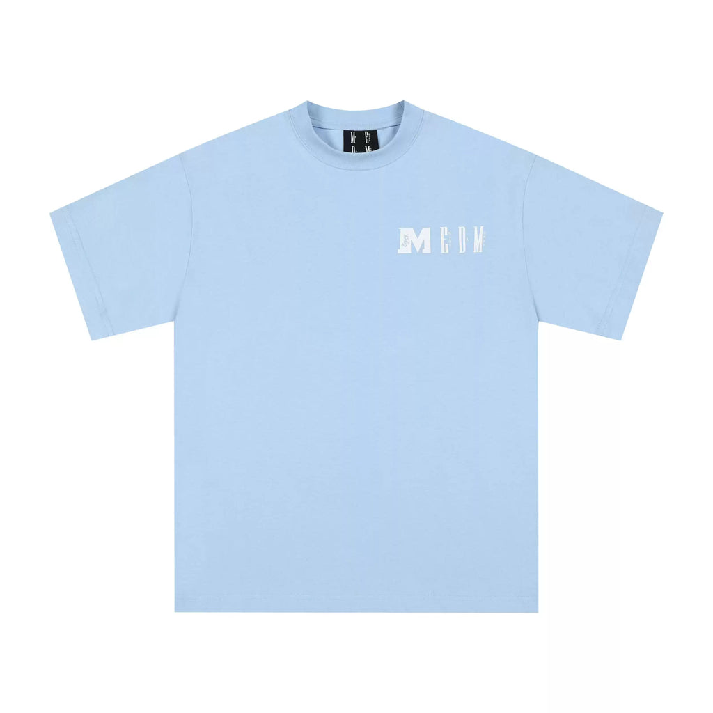 MEDM block color block splicing four-color printed summer short sleeved T-shirt for spring and summer casual round neck versatile loose and trendy