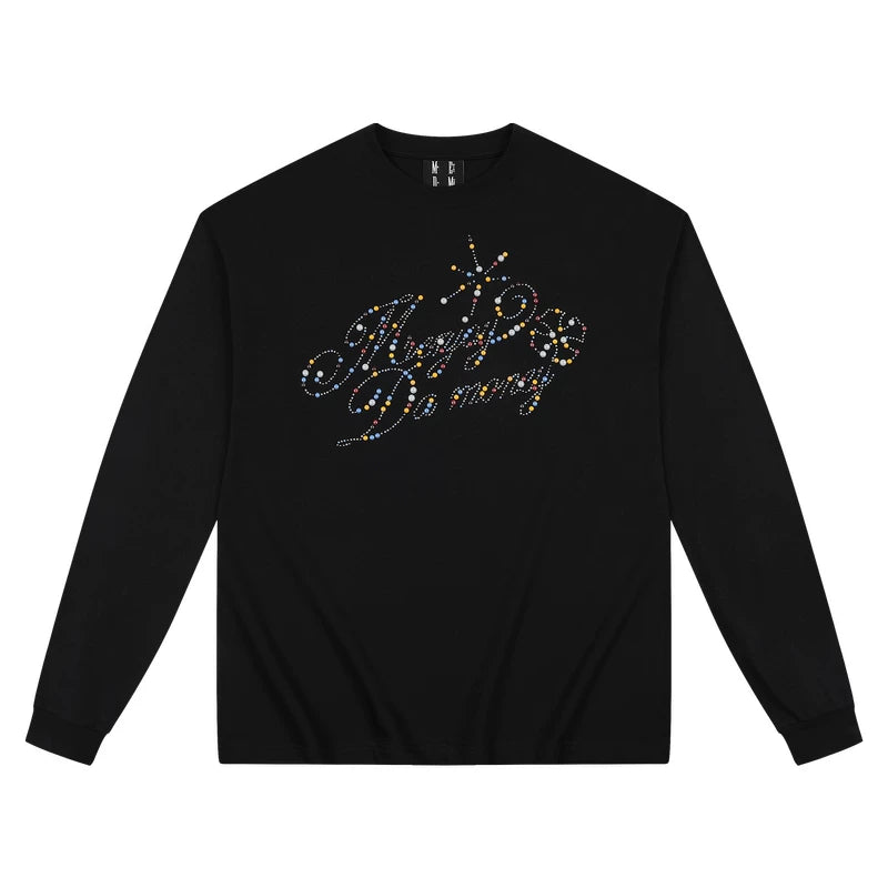 MEDM colored stone nail bead logo casual round neck long sleeved T-shirt trendy, fashionable, comfortable, loose couple top for autumn and winter