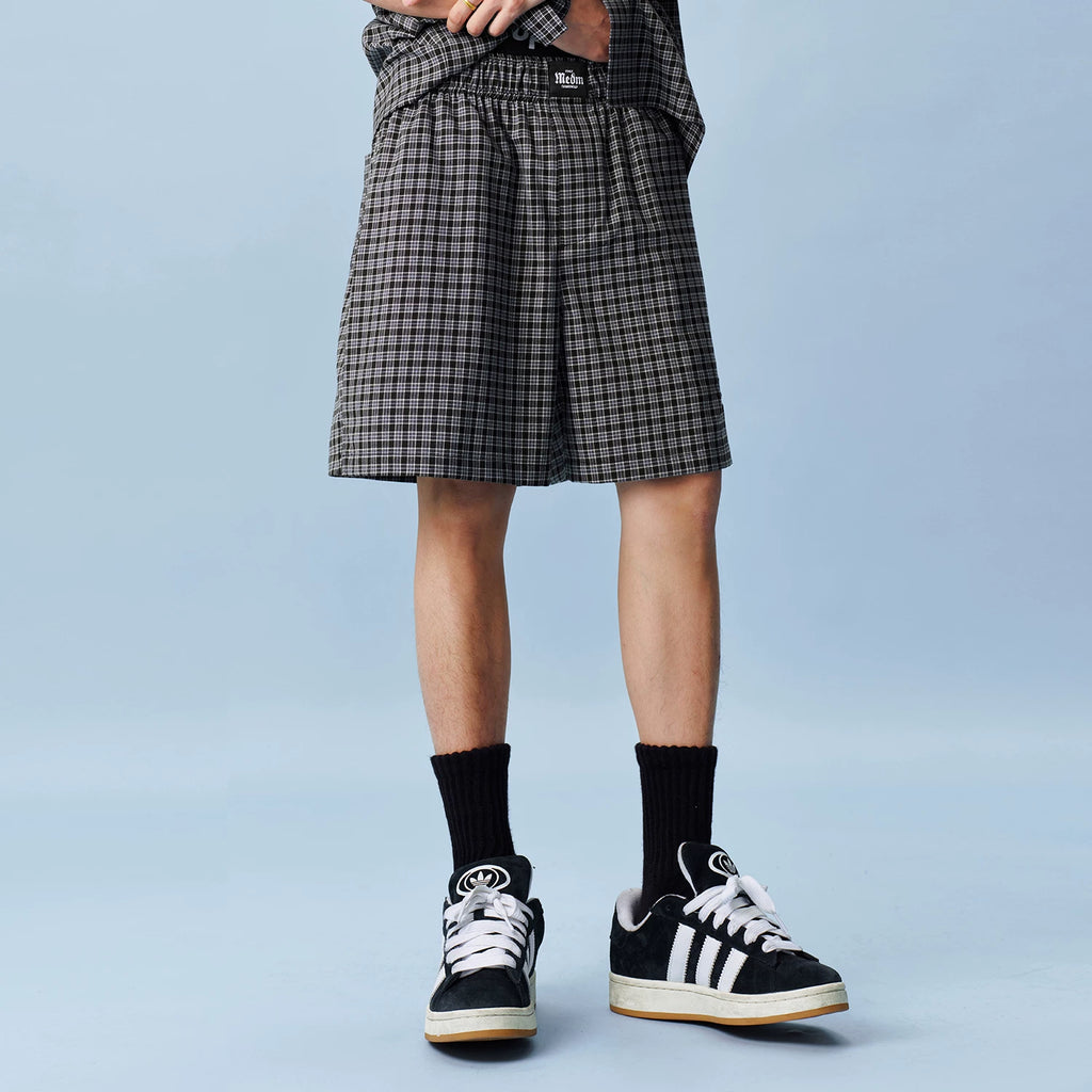 MEDM plaid beach wide leg logo labeled casual pants 26 new loose fitting unisex plaid shorts for summer