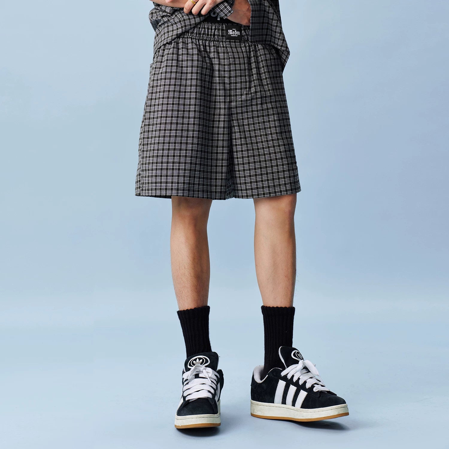 MEDM plaid beach wide leg logo labeled casual pants 26 new loose fitting unisex plaid shorts for summer