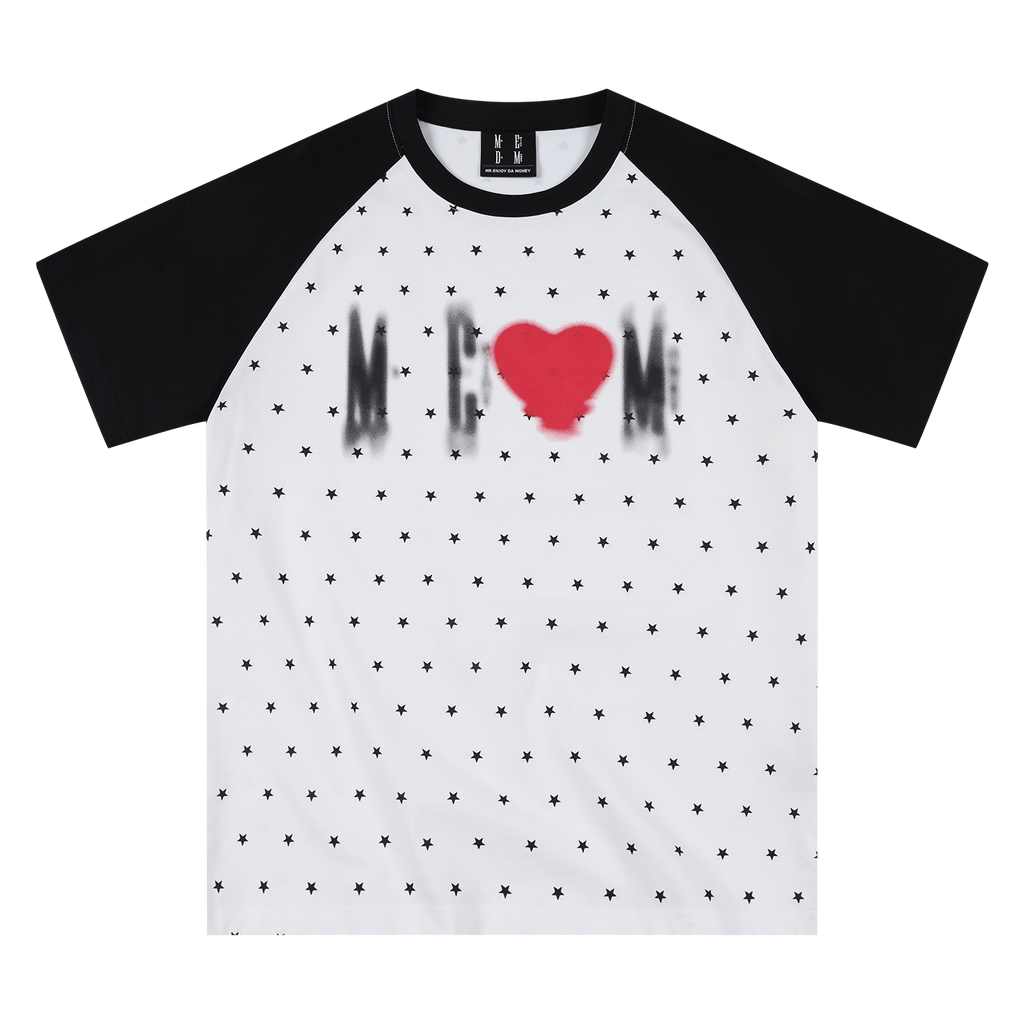 MEDM Large Body Full of Star Shadow Logo Love Printed Casual Shoulder Short Sleeve Trendy Brand Loose Couple T-shirt