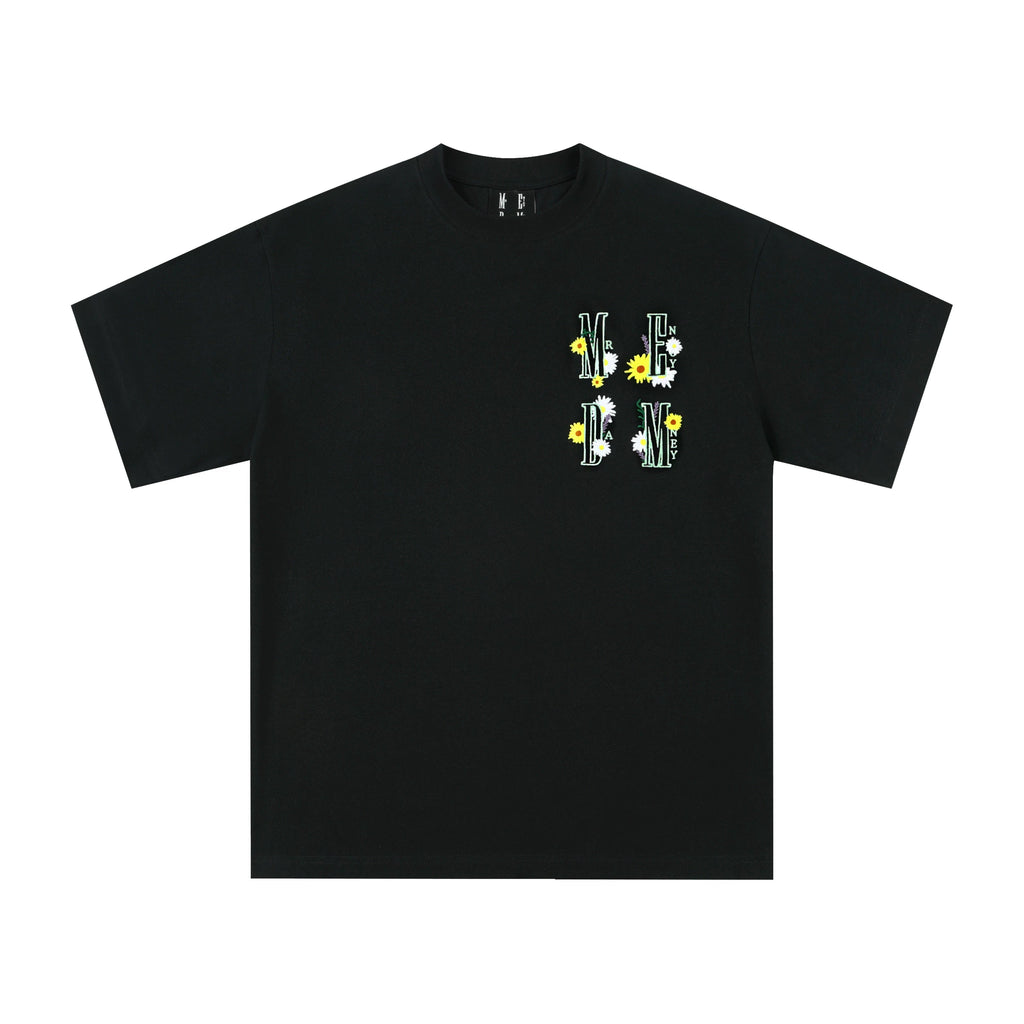 MEDM four character creative logo heavyweight three-dimensional daisy embroidery short sleeved T-shirt men's trendy brand couple half sleeved T-shirt