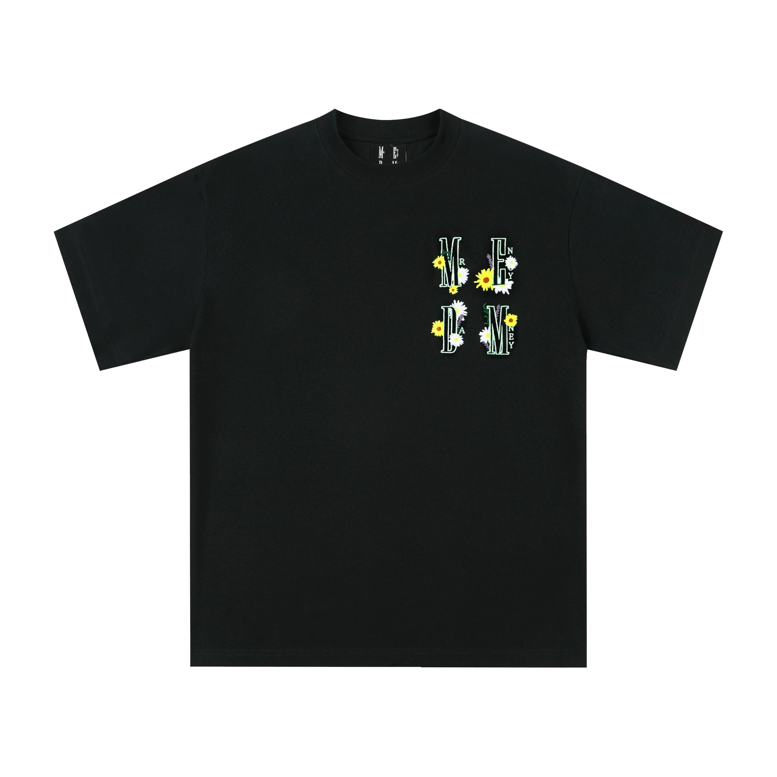 MEDM four character creative logo heavyweight three-dimensional daisy embroidery short sleeved T-shirt men's trendy brand couple half sleeved T-shirt