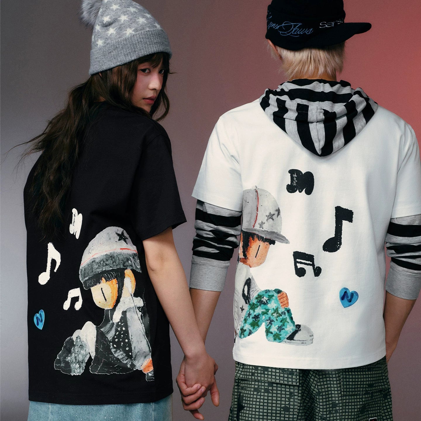 MEDMxNEWMASUS collaboration back-to-back letter print casual versatile round neck couple short sleeved T-shirt for summer