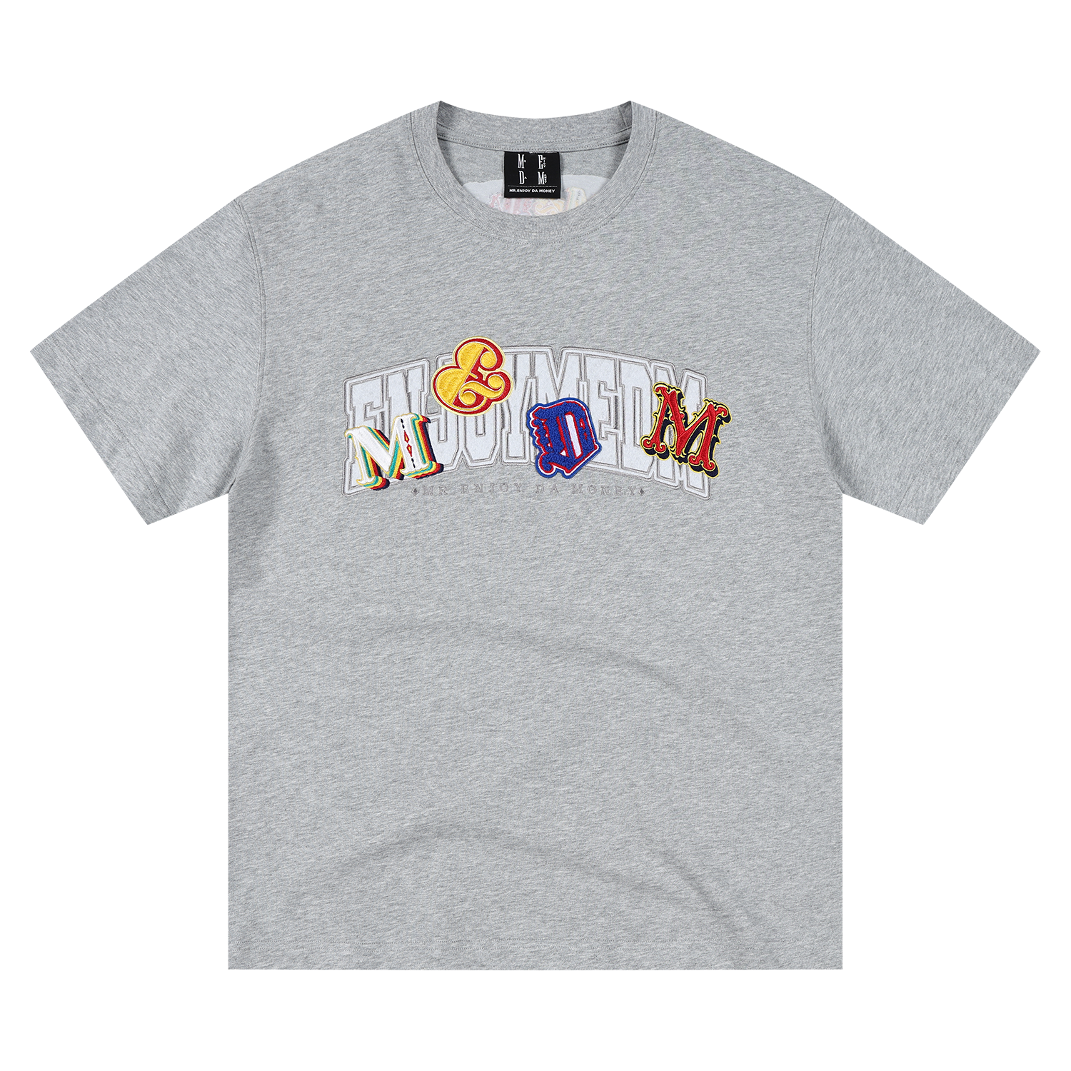 MEDM double-layer contrasting embroidered letters casual round neck T-shirt American retro unisex loose short sleeved summer