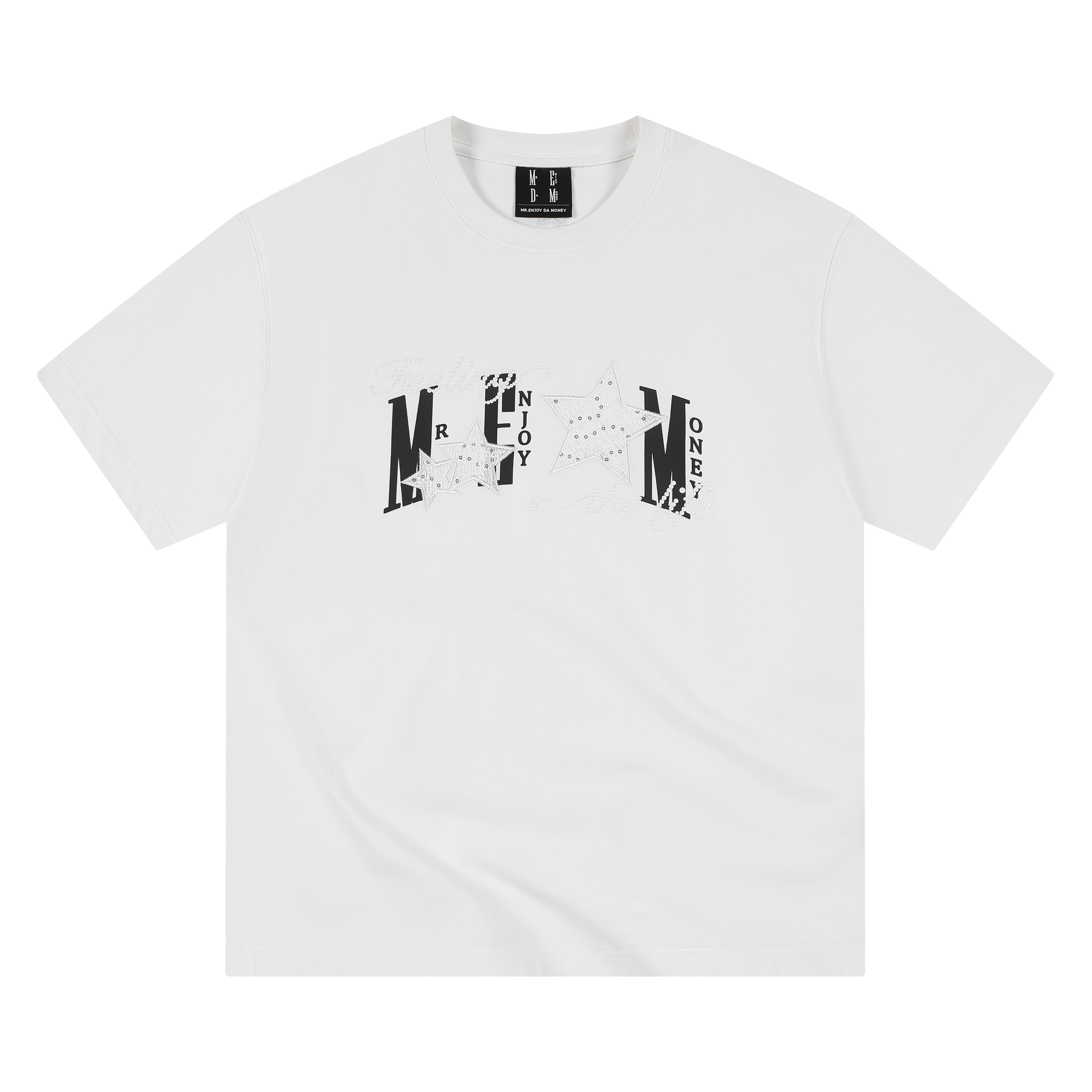 MEDM Little Fragrance Star Patch Cloth Letter Printed Casual Round Neck T-shirt American Street Versatile Cotton Couple Short Sleeve
