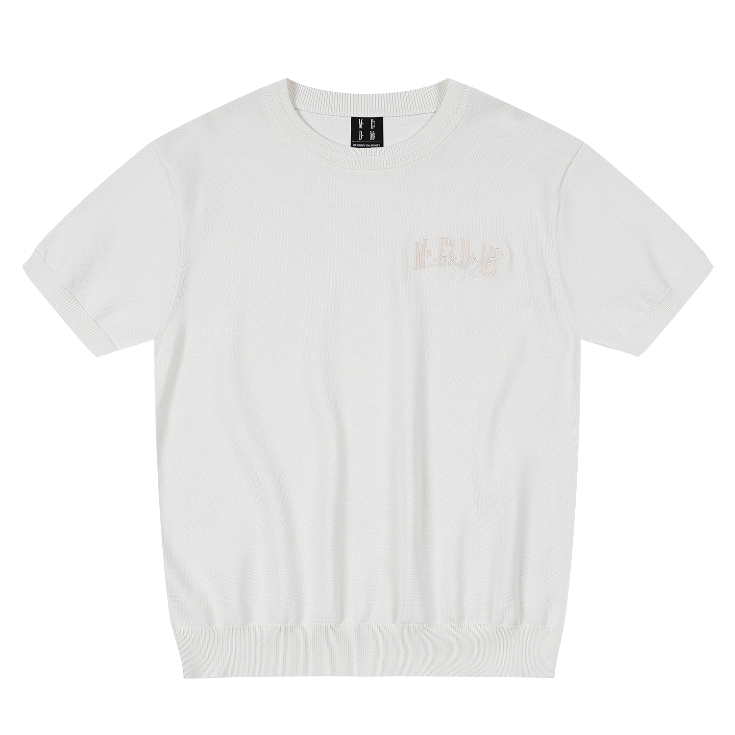 MEDM same color knitted slimming casual round neck T-shirt trendy and versatile solid color simple embroidery logo couple short sleeved shirt