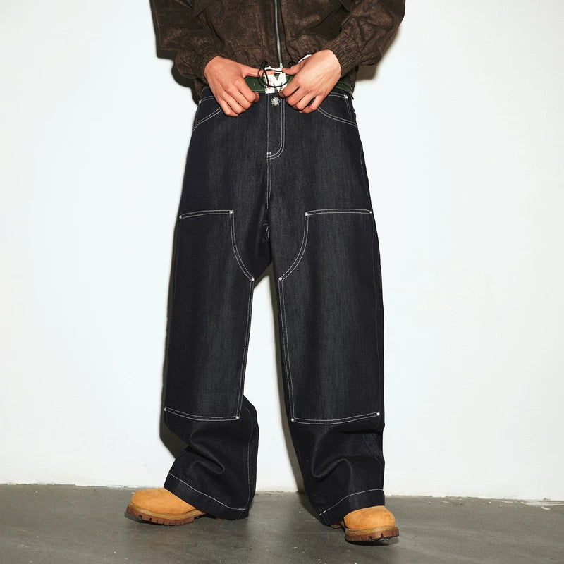 MEDM casual straight tube stiff vintage casual jeans spring American street versatile loose workwear pants men
