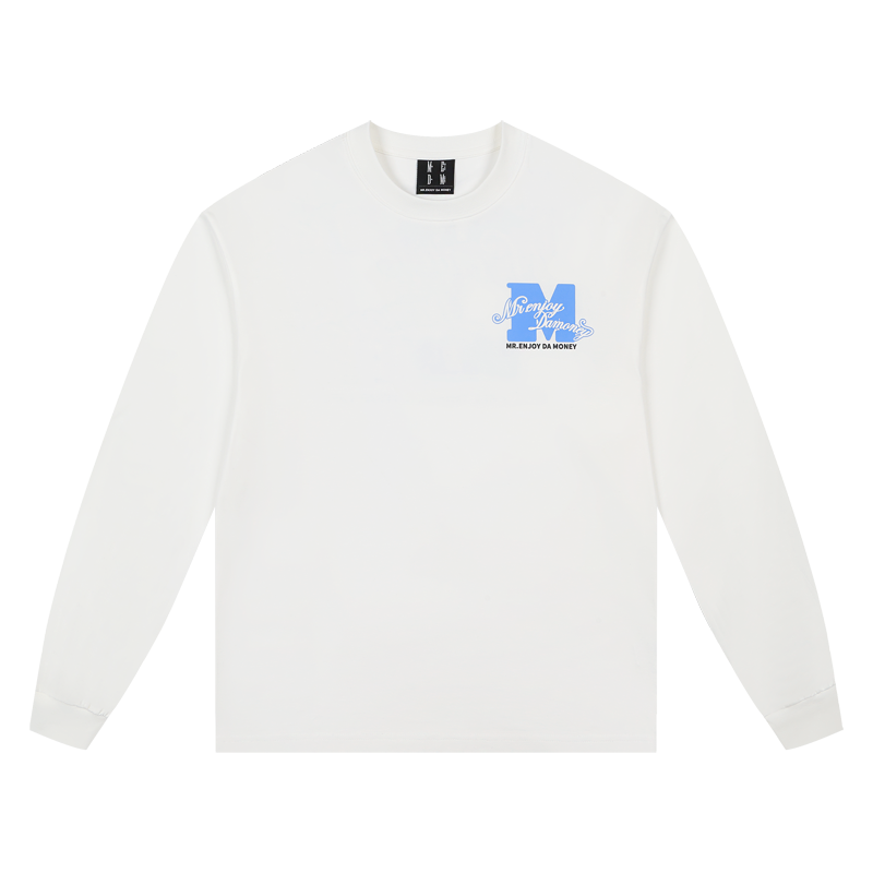 MEDM25SS basic m-floral letter printed long sleeved T-shirt for men and women, trendy brand loose casual round neck top