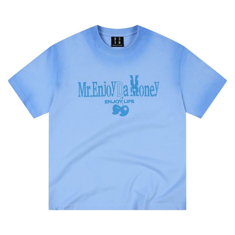 MEDM seam halo macaron casual short sleeved trendy commuting letter printed loose round neck couple T-shirt summer