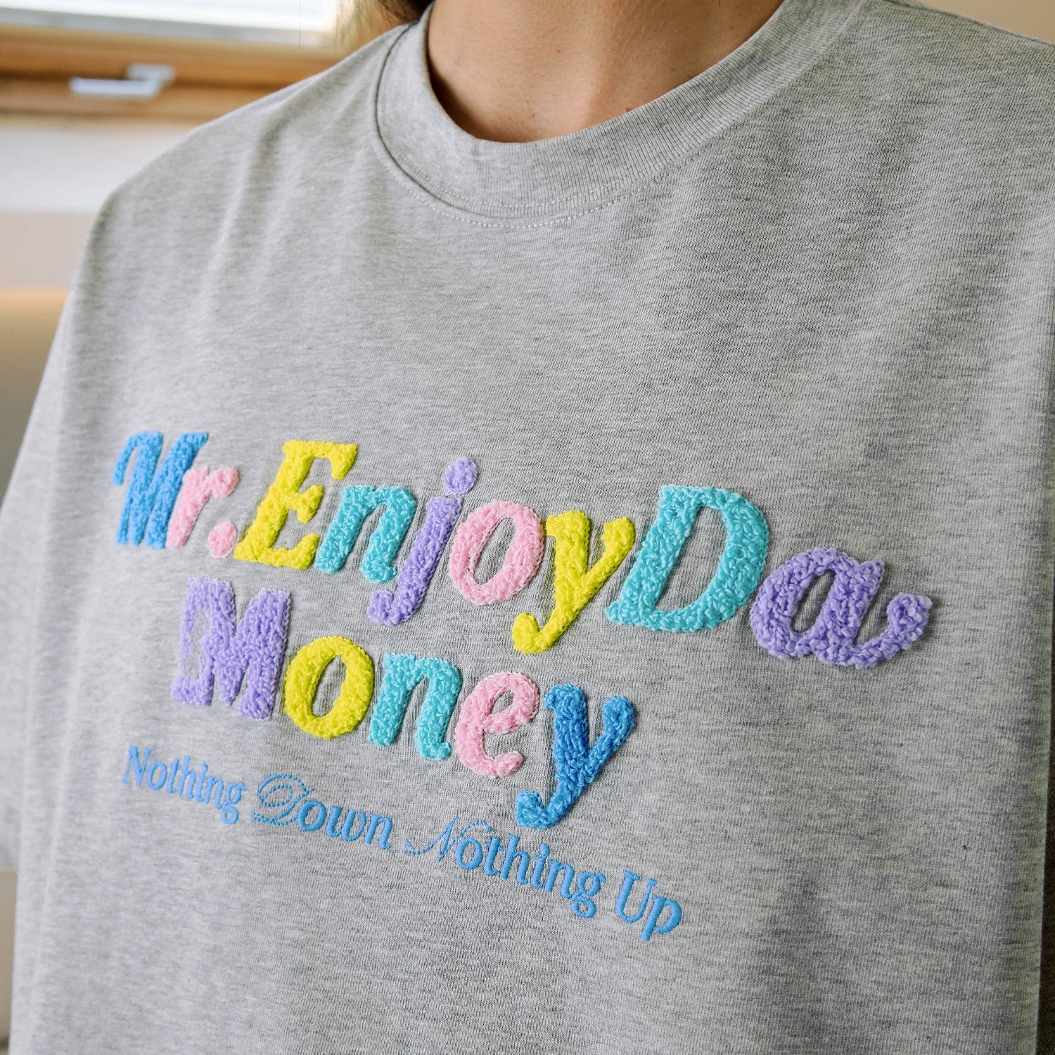 MEDM macaron short sleeved T-shirt by Hou Minghao, same color T-shirt for men and women, couple style, letter tee