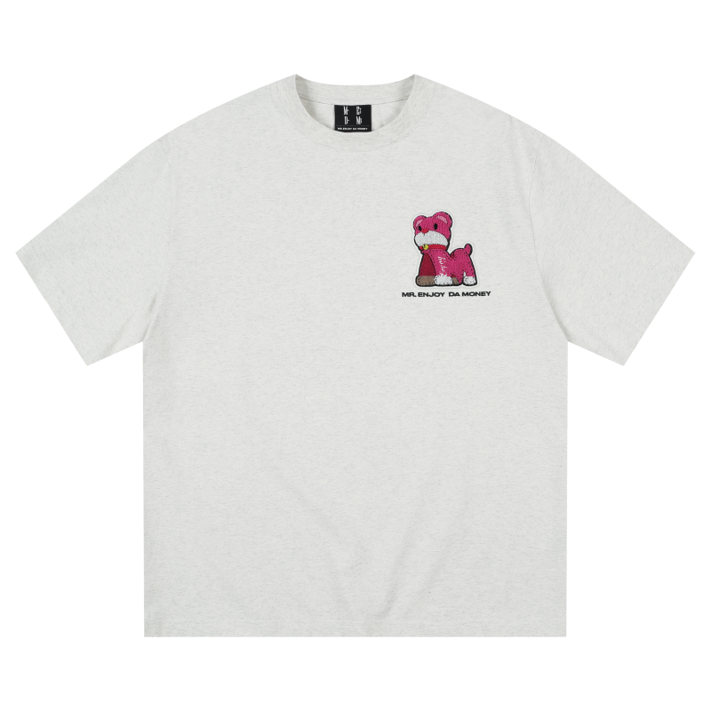 MEDM Pet Kitten Toothbrush Embroidery Velcro Short Sleeve Casual T-shirt Simple and Versatile for Men and Women Couple Short Tee