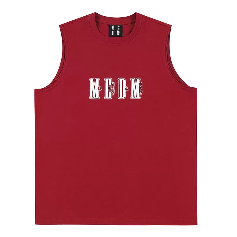 MEDM Thick Plate Offset Printed Flower Tank Top Men's Summer New Style American Retro Trendy Brand Versatile Shoulder Sleeveless T-shirt
