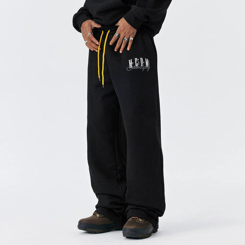 MEDM American basic font loose straight leg sweatpants with spring and autumn velvet drawstring for men and women's casual sports pants