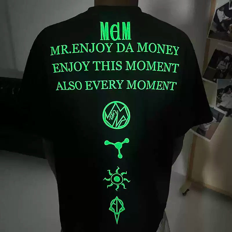 MEDM letter full printed luminous short sleeved T-shirt for men, American casual design, summer loose T-shirt, ins trend