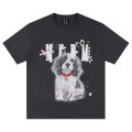 MEDM color rhinestone washed puppy print casual round neck short sleeved American retro heavy-duty loose T-shirt