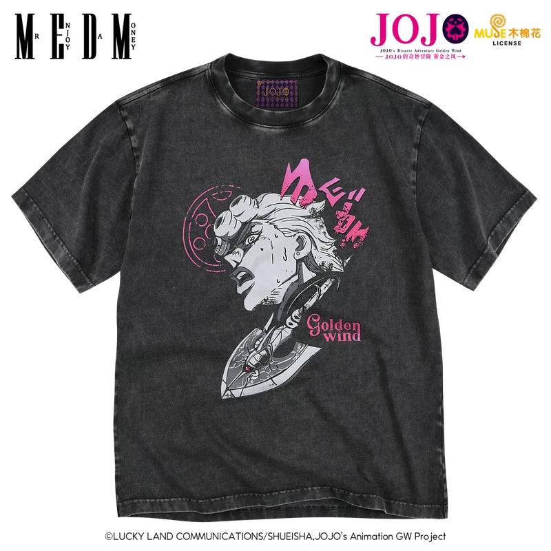 MEDMxJOJO's Bizarre Adventure Collaboration - Making Old Bug Arrow Casual Short Sleeve Washed Retro Round Neck T-shirt for Men