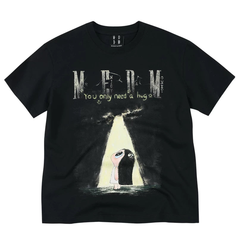 MEDM x Iria mailbox collaboration sky crack digital print glitter logo short sleeved casual T-shirt summer